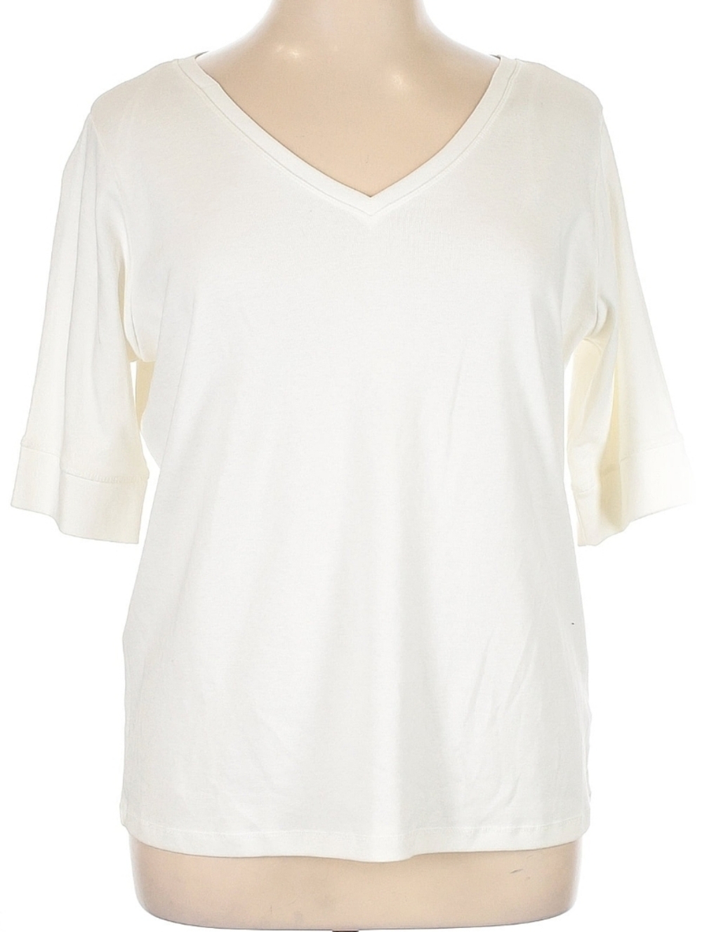 100% Cotton Jones New York Ivory V-Neck Tee 3/4 Sleeve Plus Size 1X EUC